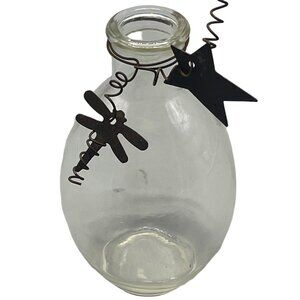 small glass vase with metal wire a star and dragonfly 5.25" tall 1.5" base READ
